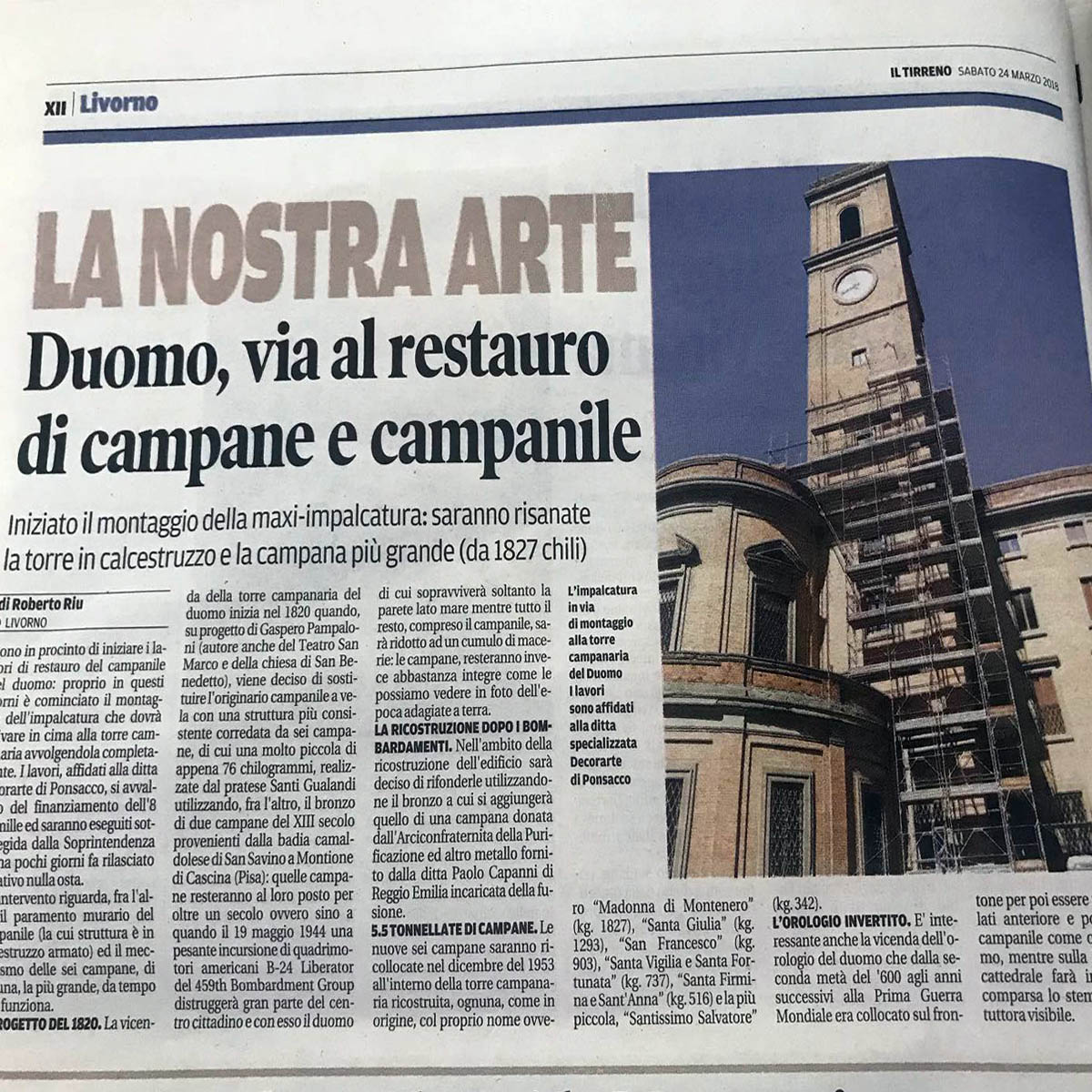 Restauro torre campanaria del Duomo di Livorno